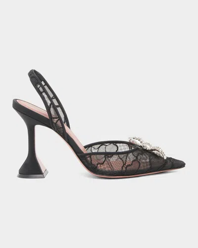 Amina Muaddi Rosie Lace 95mm Slingback Pumps In Black