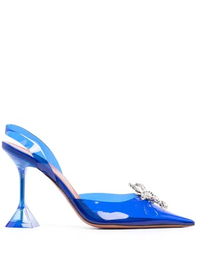 Amina Muaddi Blue Rosie 105 Crystal Singback Pumps