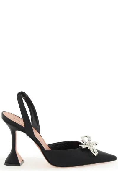 Amina Muaddi Womens Black Rosie Crystal-embellished Leather Sling-back Courts