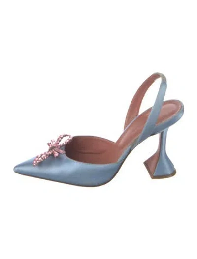 Pre-owned Amina Muaddi Rosie Satin Slingback Satin Slingback Pumps In Blue