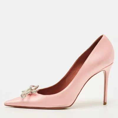 Pre-owned Amina Muaddi Rosie Size 38 Pink Satin Crystal Embellished Pumps