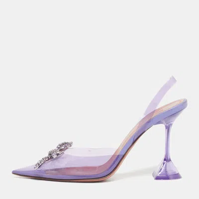 Pre-owned Amina Muaddi Rosie Size 38 Purple Pvc Crystal Embellished Slingback Sandals