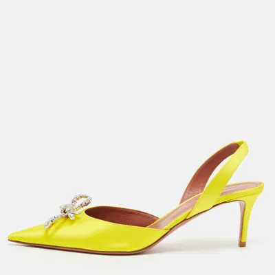 Pre-owned Amina Muaddi Rosie Size 41.5 Yellow Satin Pumps