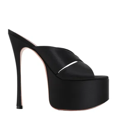 Amina Muaddi Round Toe High Heel Sandals In Black
