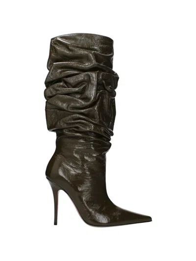Amina Muaddi Ruched Patent-leather Boots In Green
