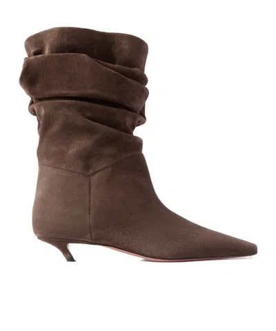 AMINA MUADDI RUCHED SUEDE ANKLE BOOTS
