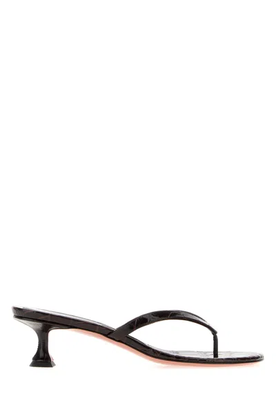 Amina Muaddi Dark Brown Leather Juliette Thong Mules