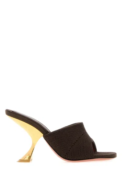 Amina Muaddi Brown Fabric Taylor Mules In Multi