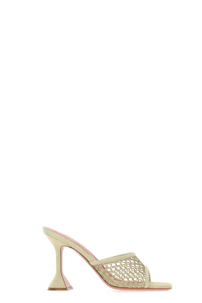 Amina Muaddi Sage Green Suede And Mesh Lupita Net Mules