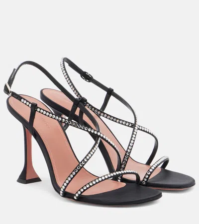 Amina Muaddi Sally Crystal-embellished Satin Sandals In Animal Print