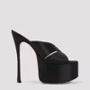 Amina Muaddi Salma 60 Satin Slipper With High Thin Heels In Black