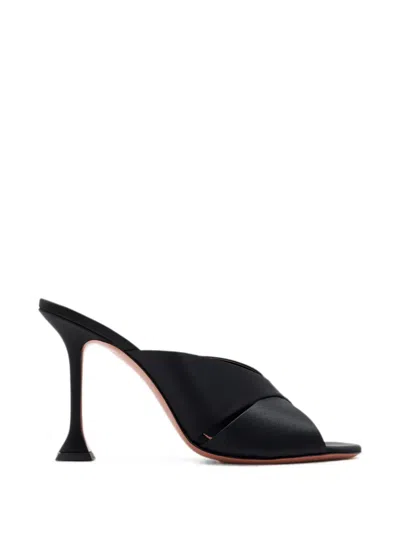 Amina Muaddi Embossed Satin Salma Heeled Mules 95 In Black