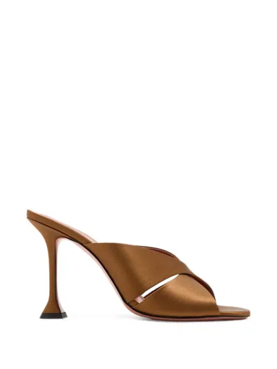 Amina Muaddi Satin Slingback Heels In Silk With Leather Lining In Animal Print
