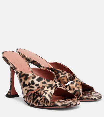 Amina Muaddi Satin Leopard Print Lupita Mules 95 In Brown