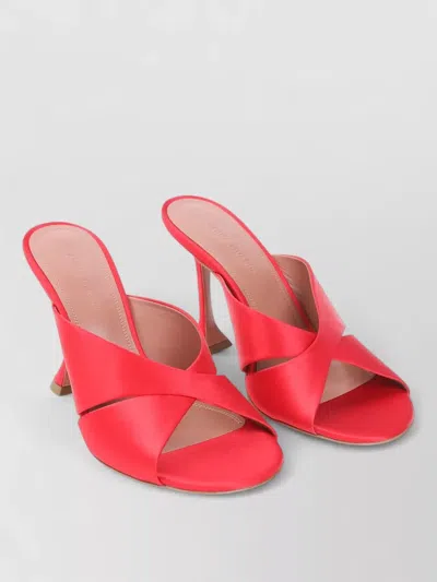 Amina Muaddi Salma Satin Open Toe Cross Strap Sandals In Red