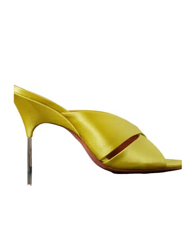 Amina Muaddi Samantha 95 Satin Mules In Green