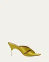 Amina Muaddi Samantha Crisscross Satin Metal-heel Sandals In Lime