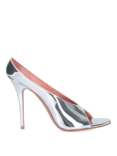 Amina Muaddi Silver Leather Anok 105 Mules In Burgundy