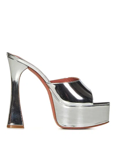 Amina Muaddi Dalida Mirrored-leather Platform Sandals In Silver