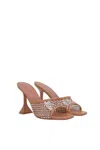 Amina Muaddi Tan Lupita Crystal Net Slipper Heeled Sandals