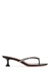 Amina Muaddi Women Black Leather Gigi Thong Mules