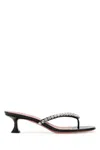 Amina Muaddi Women Black Leather Gigi Thong Mules