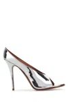 Amina Muaddi Silver Leather Anok 105 Mules