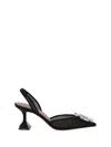 Amina Muaddi Pointed Toe Embellished Heel Sandals In Black