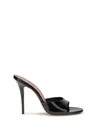 Amina Muaddi Black Calf Leather Bos Taurus Stiletto Heel Sandals In Black