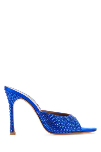 Amina Muaddi Blue Alexa Crystal Slipper 105 Heeled Sandals In Electric Blue