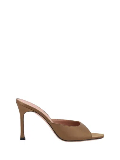 Amina Muaddi Beige Slim Flared High-heeled Mule In Brown