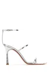 Amina Muaddi Calf Leather Maya Sandals With Adjustable Buckle In Silver