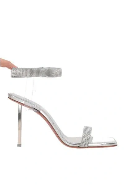 Amina Muaddi Sandals In Silver+white Crystal Mesh