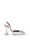 Amina Muaddi Begum Satin Slingback Pumps White In White