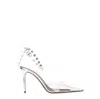 Amina Muaddi Transparent Julia Glass Heeled Sandals