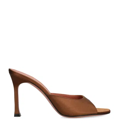 Amina Muaddi Satin Alexa Heeled Mules 95 In Brown