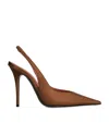 Amina Muaddi Anok 105 Brown Satin Slingback Pumps In Brown