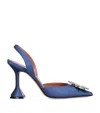 Amina Muaddi Satin Begum Slingback Pumps 95 In Navy