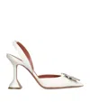 Amina Muaddi Begum Swarovski Crystal-embellished Leather Slingback Pumps In White