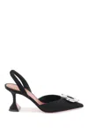 Amina Muaddi 70mm Begum Satin Slingbacks In Black