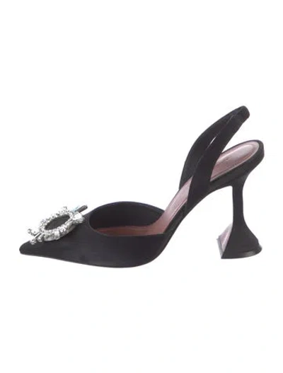 Pre-owned Amina Muaddi Satin Begum Slingback Satin Slingback Pumps In Black
