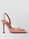 Amina Muaddi Satin Camelia Pumps Embellished Pointed Toe In Pink