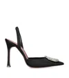 Amina Muaddi Satin Camelia Slingback Pumps 105 In Black