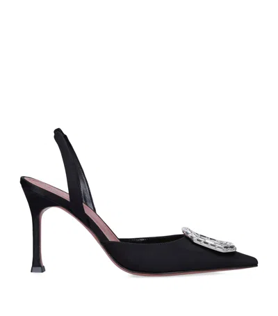 AMINA MUADDI SATIN CAMELIA SLINGBACK PUMPS 90