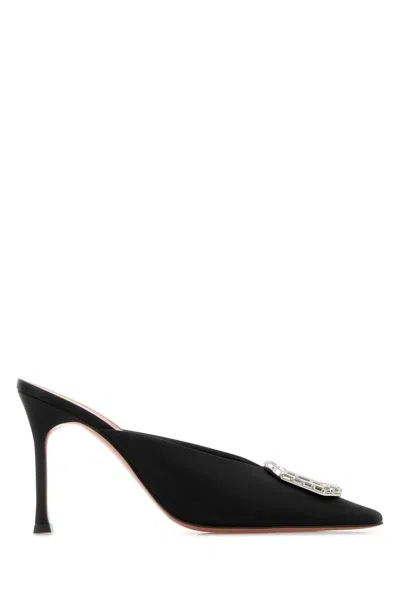 Amina Muaddi Satin Camellia Flat Pumps With 9 Cm Heel In Black
