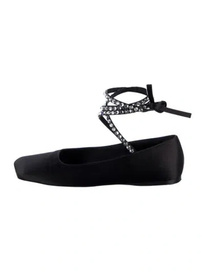 Pre-owned Amina Muaddi Satin Crystal Embellishments Ballet Flats In Black