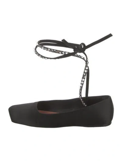Pre-owned Amina Muaddi Satin Crystal Embellishments Flats In Black