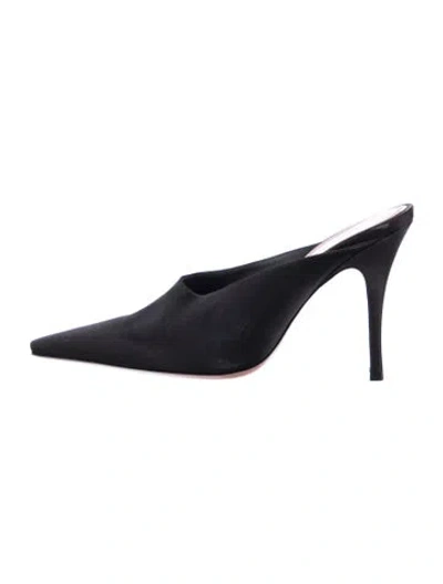 Pre-owned Amina Muaddi Satin Crystal Embellishments Mules In Black