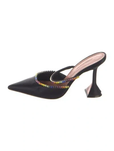 Pre-owned Amina Muaddi Satin Crystal Embellishments Mules In Black