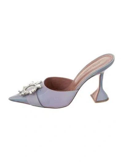 Pre-owned Amina Muaddi Satin Crystal Embellishments Mules In Blue/metallic